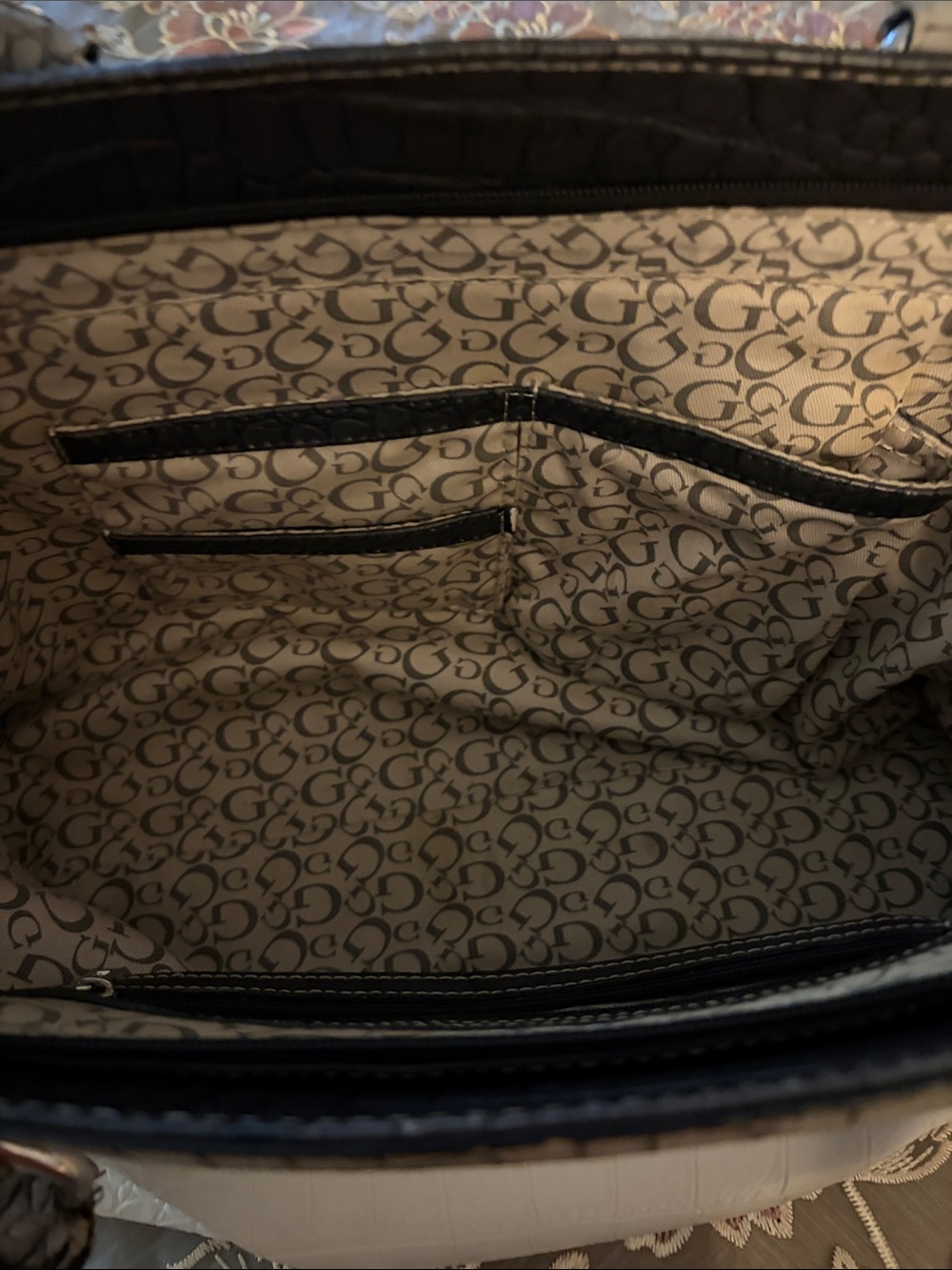 Guess Tri-Tone Faux-Croc Shoulder Bag — Cream, Gray & Black - Picture 8 of 14